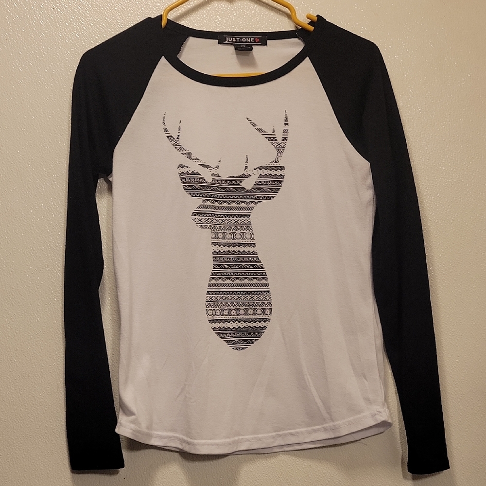 Women's Black and White Deer Print Top